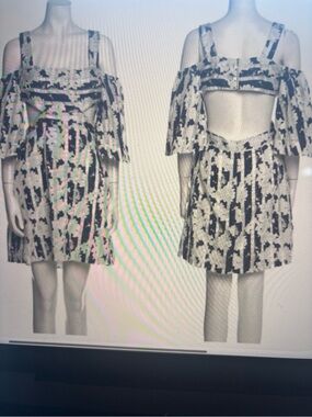 Alexis Blue  and White Floral Cutout Off-Shoulder Mini Dress